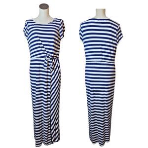 Chicos Womens  Blue Striped Nautical Lined Maxi Dress Size 2 Large Coastal